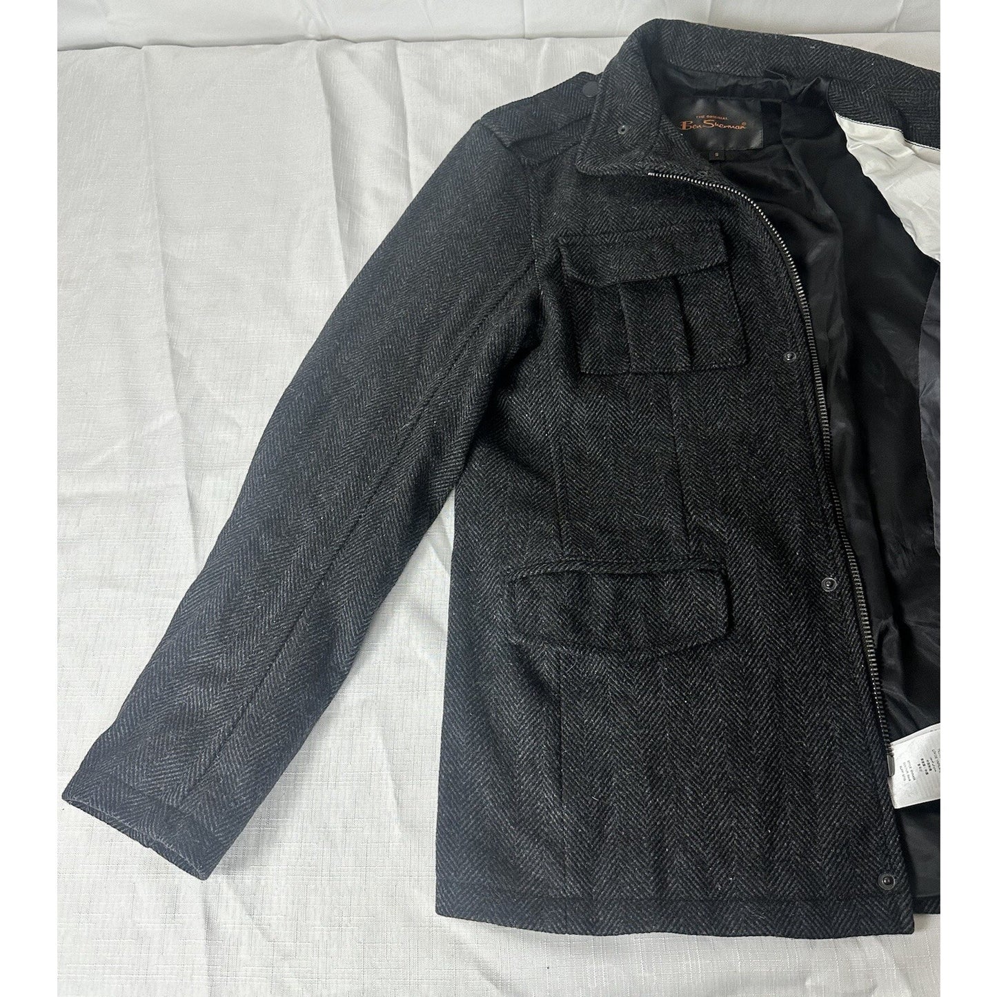 Ben Sherman Military Utility Wool Blend women Jacket Herringbone Field Barn Chore SM