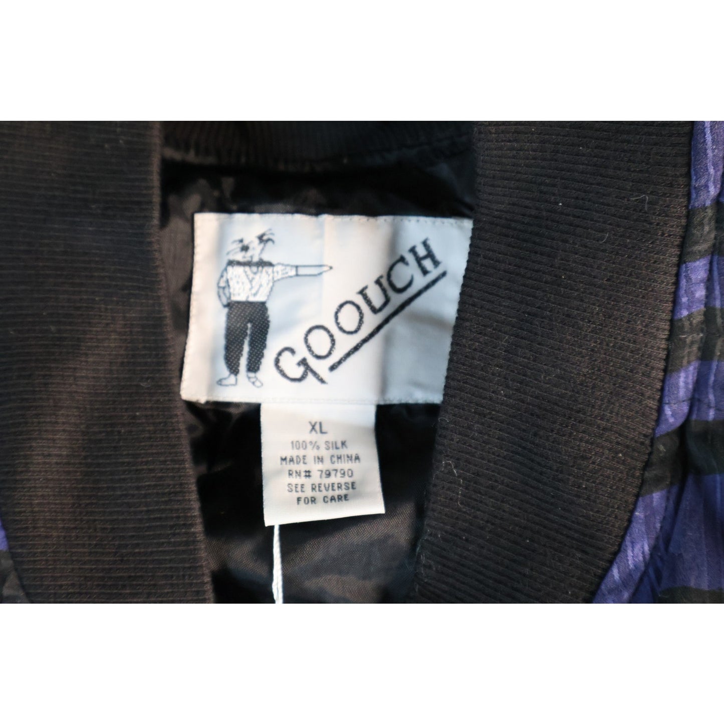 Goouch Jacket Mens XL Black Purple 100% Silk Baroque Stripe Bomber NWT Plum