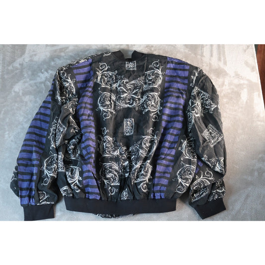Goouch Jacket Mens XL Black Purple 100% Silk Baroque Stripe Bomber NWT Plum