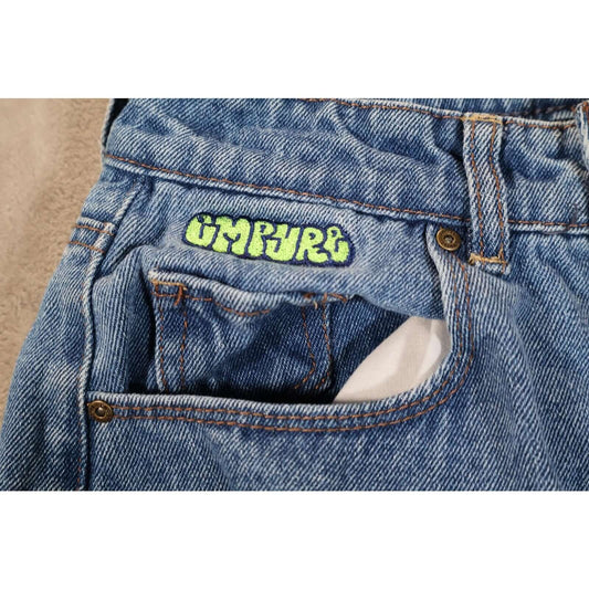 GMPURU Jeans Womens 0 Blue Denim TORI Embroidered Logo Graphic Patch Streetwear