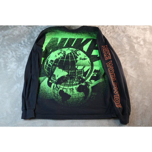Nike Shirt Mens Medium Black Long Sleeve Worldwide Globe Graphic Streetwear