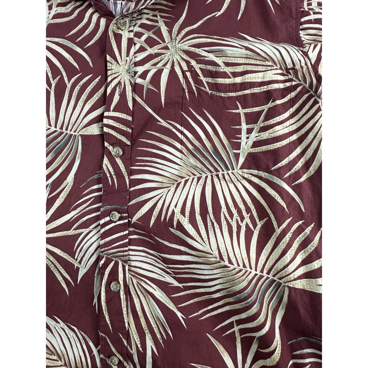 Men's Medium Cooke Street Aloha Hawaiian Shirt Red/Maroon Leaf Print