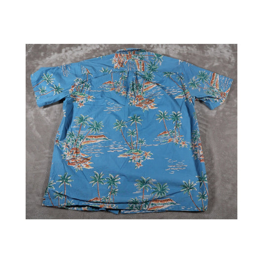 Cooke Street Hawaiian Shirt Mens XL Blue Floral Palm Tree Island Aloha Vacation