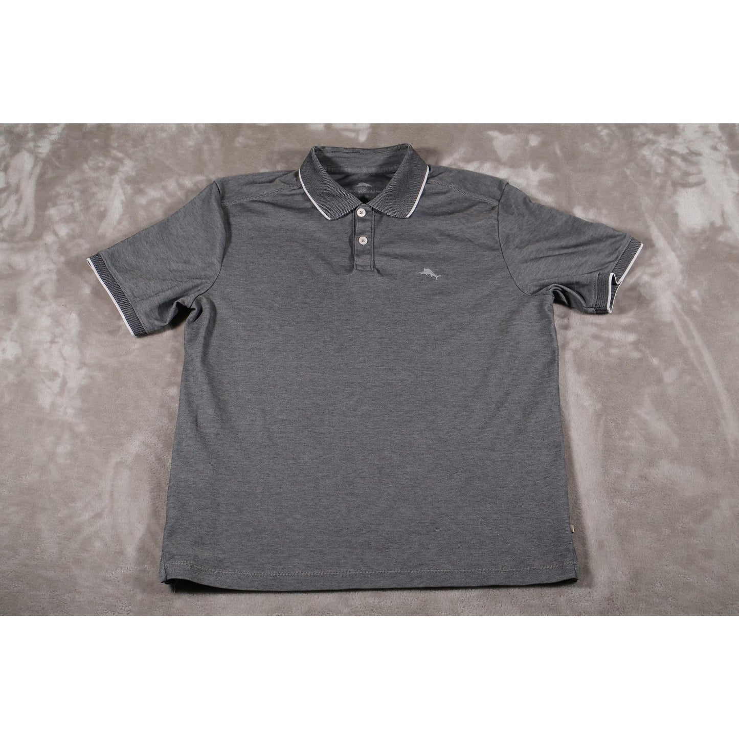 Tommy Bahama Polo Shirt Mens Large Gray Marlin Logo Short Sleeve Casual Golf Top