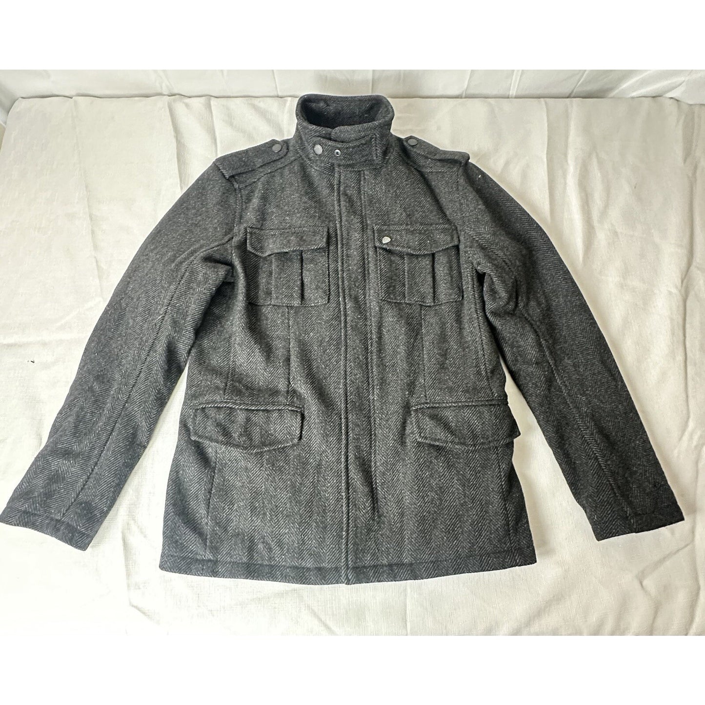 Ben Sherman Military Utility Wool Blend women Jacket Herringbone Field Barn Chore SM