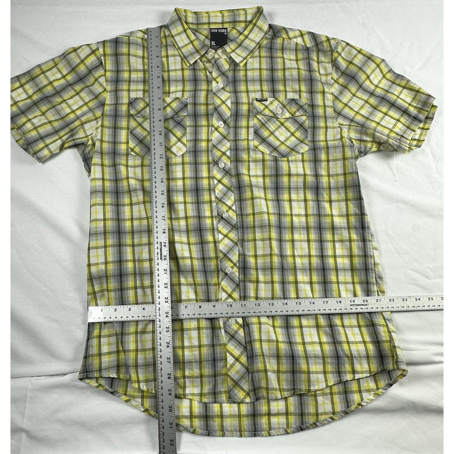 Zoo York Yellow & Black Plaid Button Up Pocket Classy XLarge Shirt Buisness