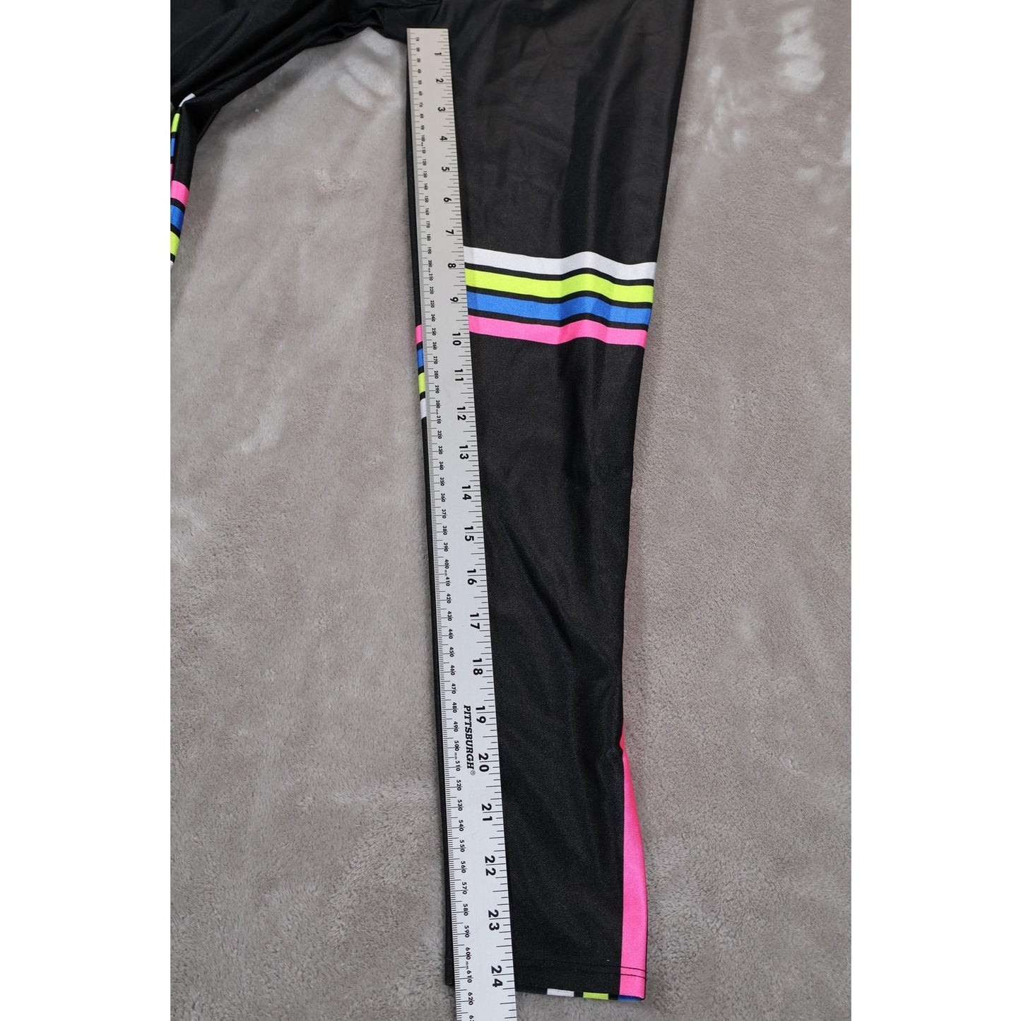 Goldsheep Leggings Womens Medium Black Neon Stripe Made USA Yoga Athletic Pants