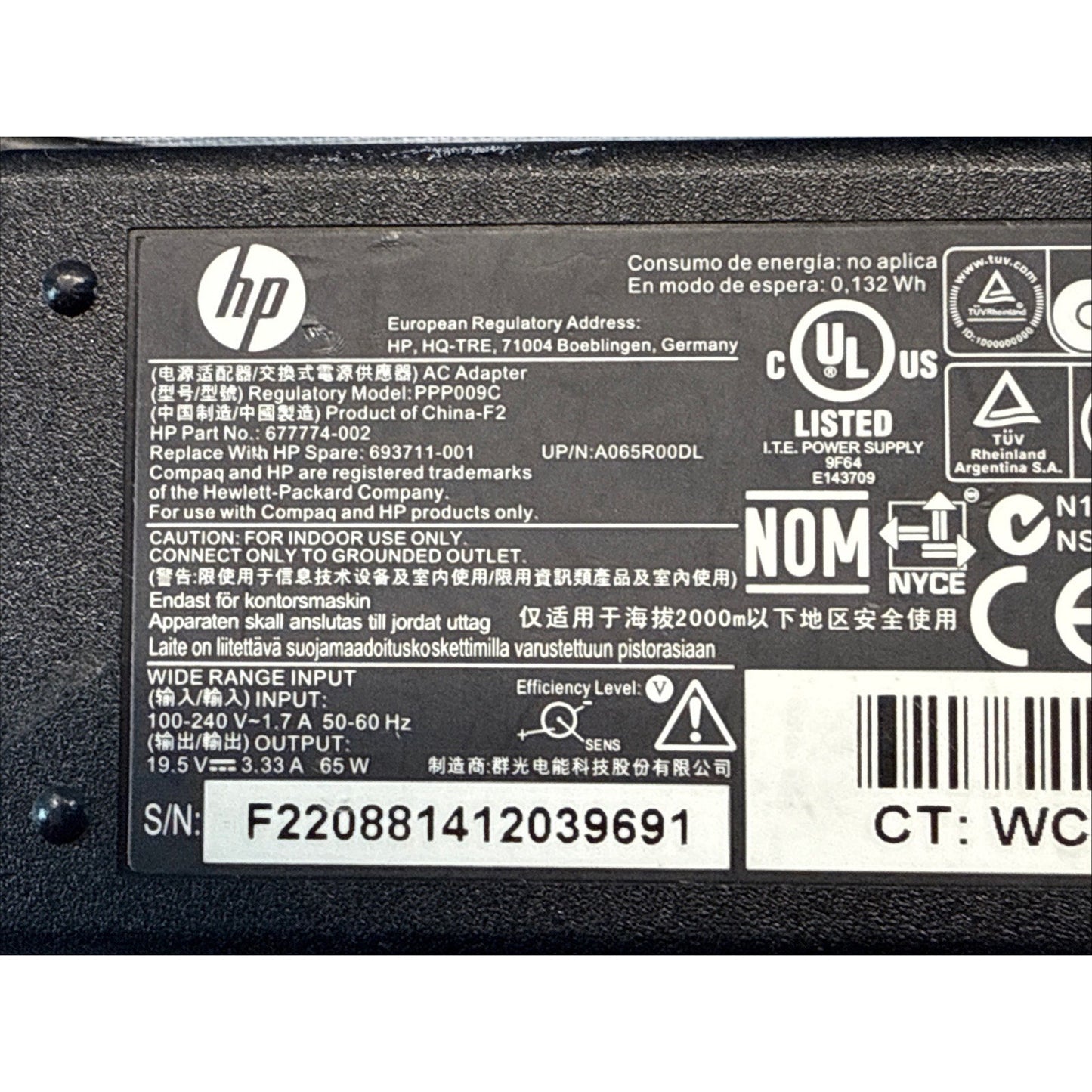 HP 677770-002 19.5V 3.34A 65W Genuine Original AC Power Adapter Charger