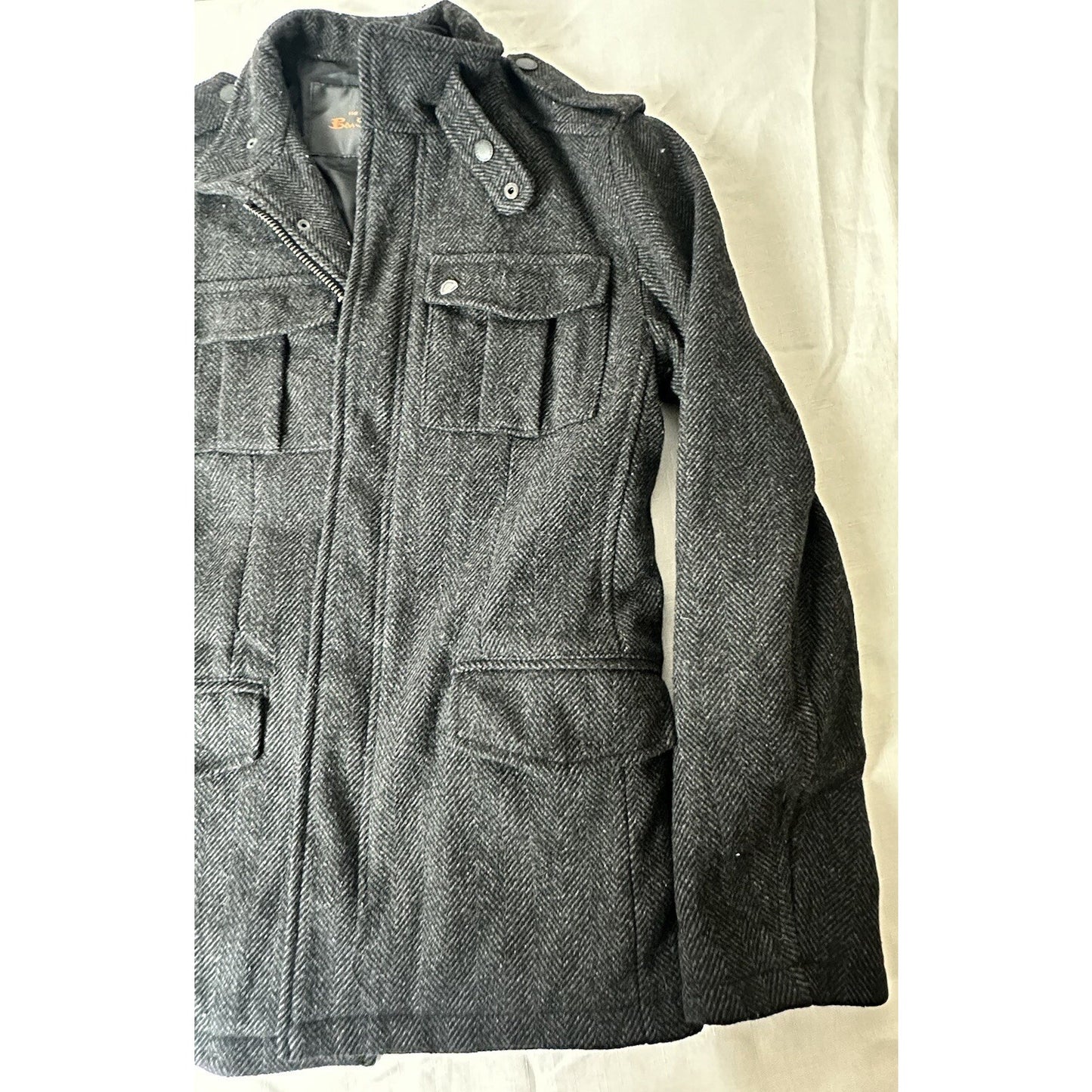 Ben Sherman Military Utility Wool Blend women Jacket Herringbone Field Barn Chore SM