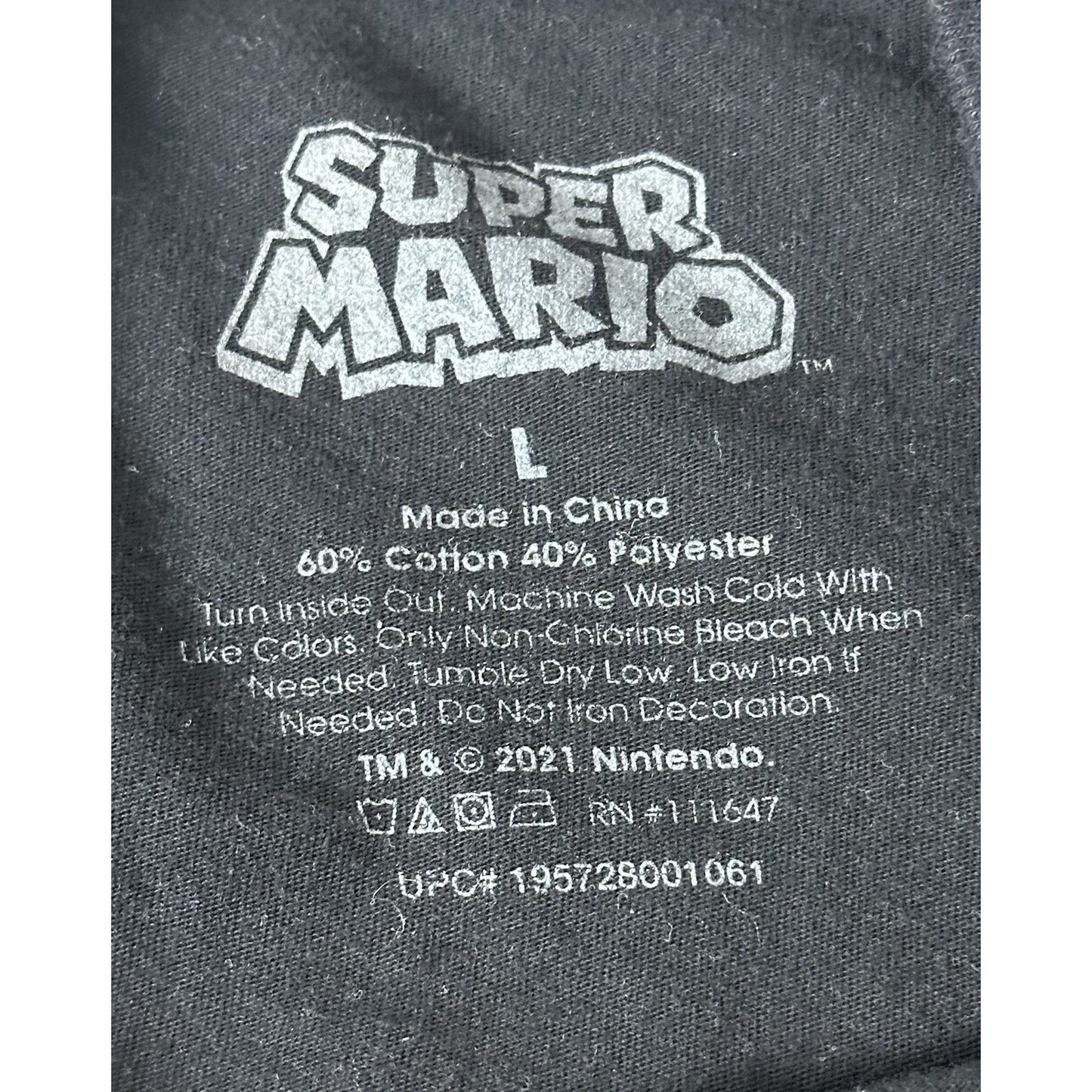Retro Super Mario Black Crew Neck Tee Shirt - Size Large