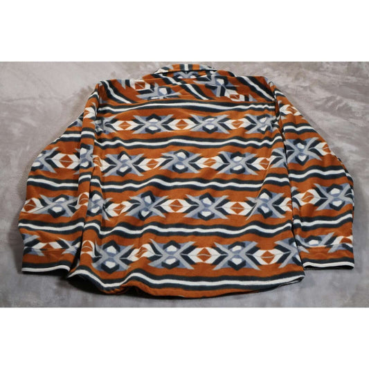 Eddie Bauer Jacket Mens Large Orange Blue Aztec Southwestern Fleece Shacket