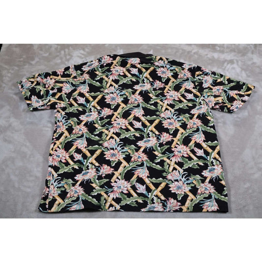 Cooke Street Shirt Mens Large Black Floral Bamboo Hawaiian Polo Short Sleeve