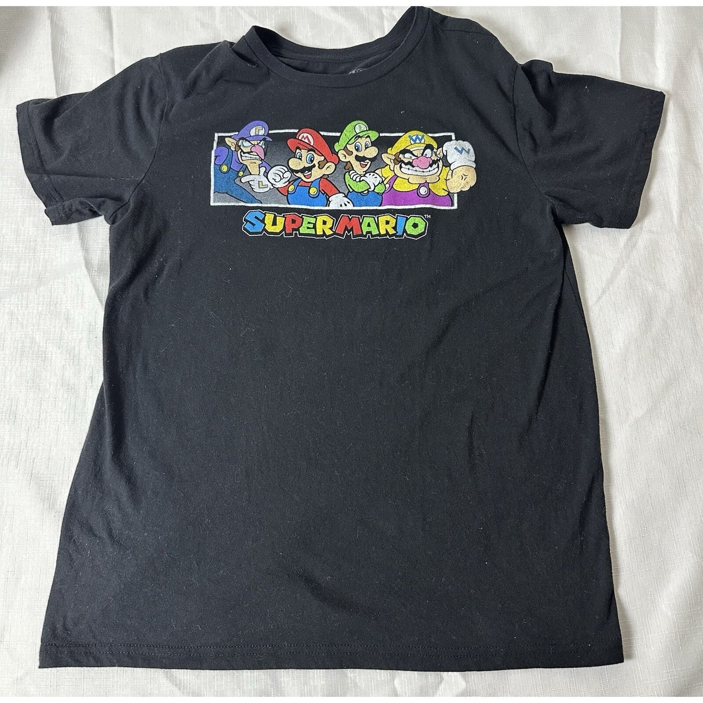 Retro Super Mario Black Crew Neck Tee Shirt - Size Large