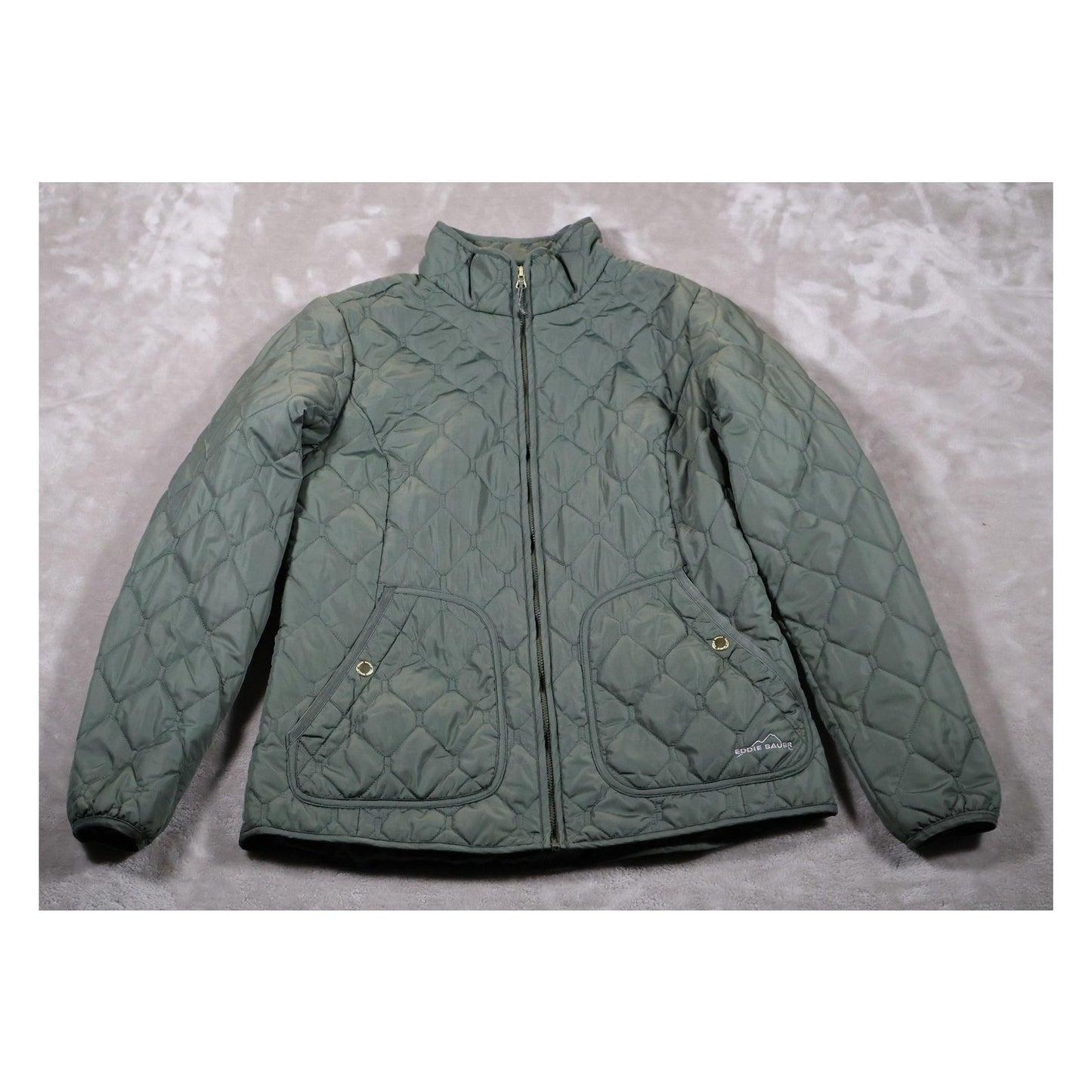 Eddie Bauer Jacket Womens Medium Green Quilted Full Zip Lightweight Outdoor Coat
