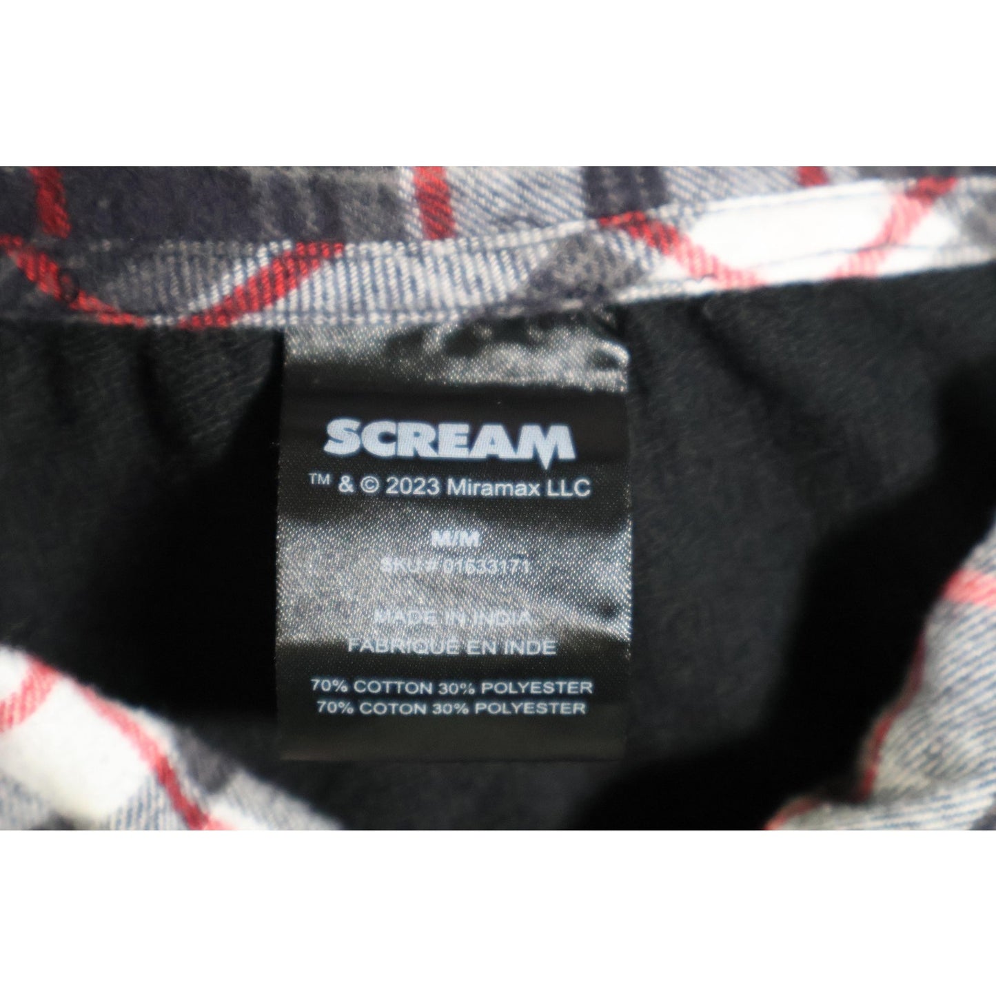 Scream Sweatshirt Womens Medium Black Plaid Layered Collared Horror Graphic