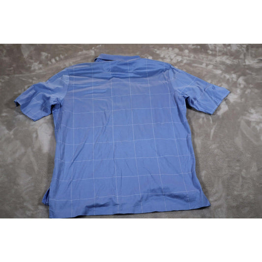 Polo Ralph Lauren Golf Shirt Mens Medium Blue Windowpane Grid Logo Performance