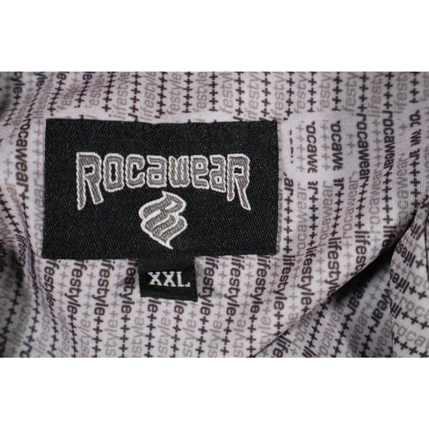 Rocawear Shirt Mens 2XL Purple Gray Button Up Short Sleeve All Over Print Logo