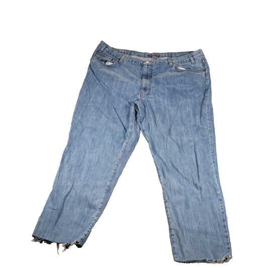 Eddie Bauer Jeans Mens 44x36 Blue Classic Fit Premium Denim Distressed Raw Hem