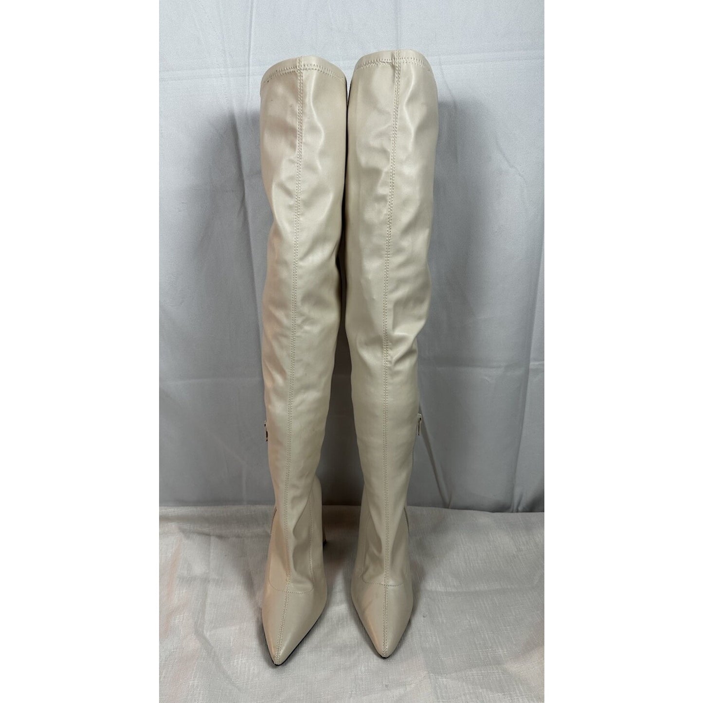Forever 21 Women's Faux Leather Over-the-Knee Boots in Cream Size 6