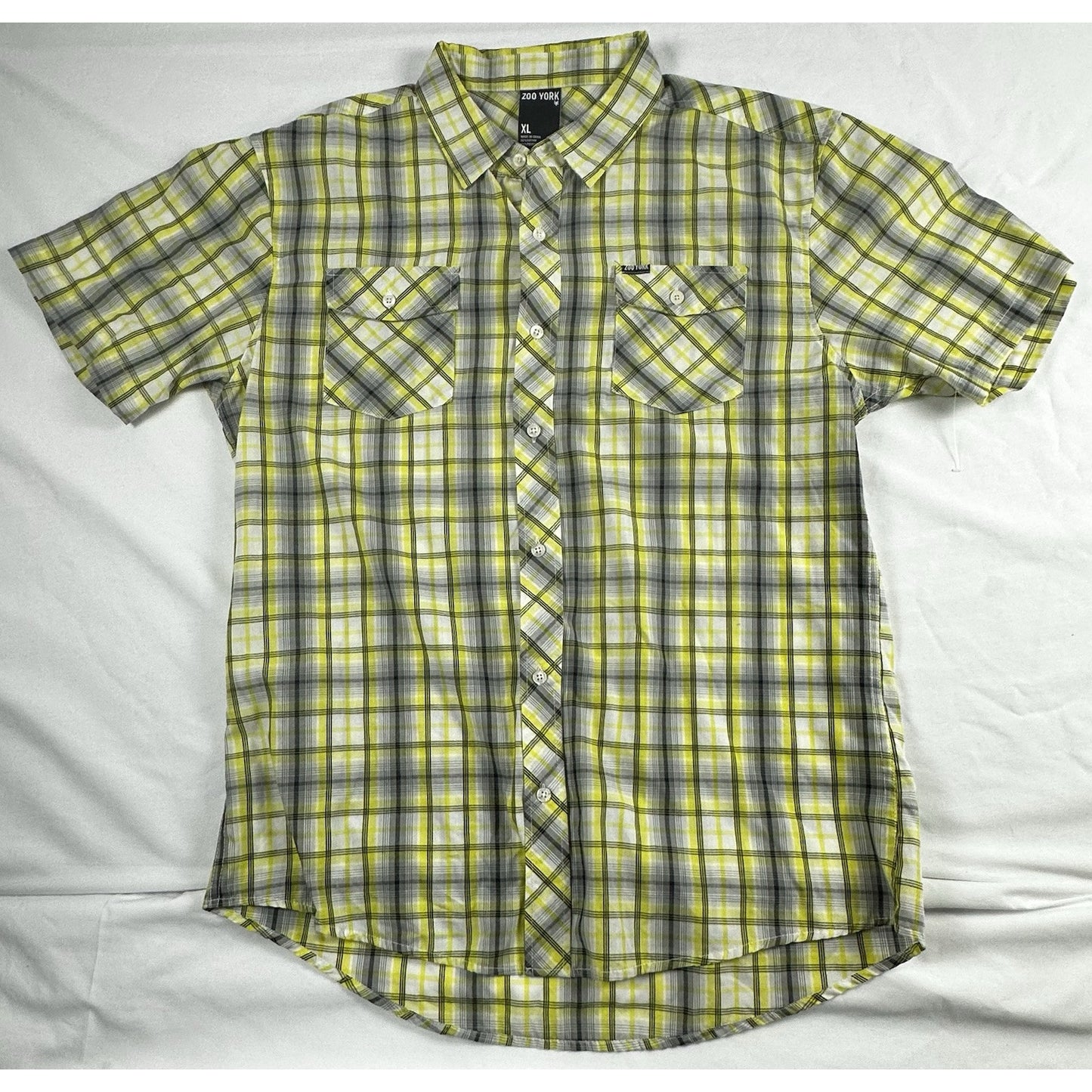 Zoo York Yellow & Black Plaid Button Up Pocket Classy XLarge Shirt Buisness
