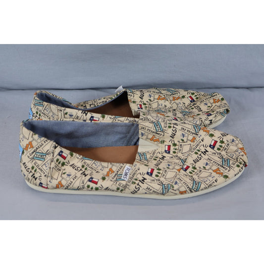 TOMS Shoes Mens Size 12 Austin Map Canvas Slip On Texas Print Comfort Casual