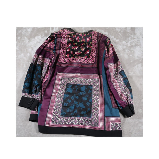 Chicos Jacket Womens 2 Large Multicolor Open Front Floral Patchwork Boho Kimono