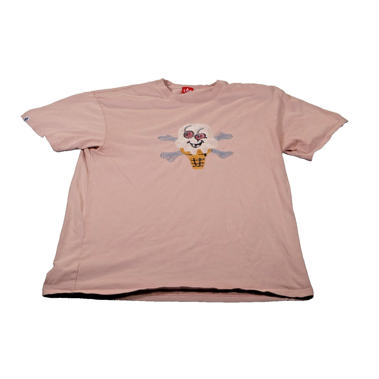 Ice Cream Shirt Mens Large Pink Skull Cone Embroidered Streetwear Tee Casual
