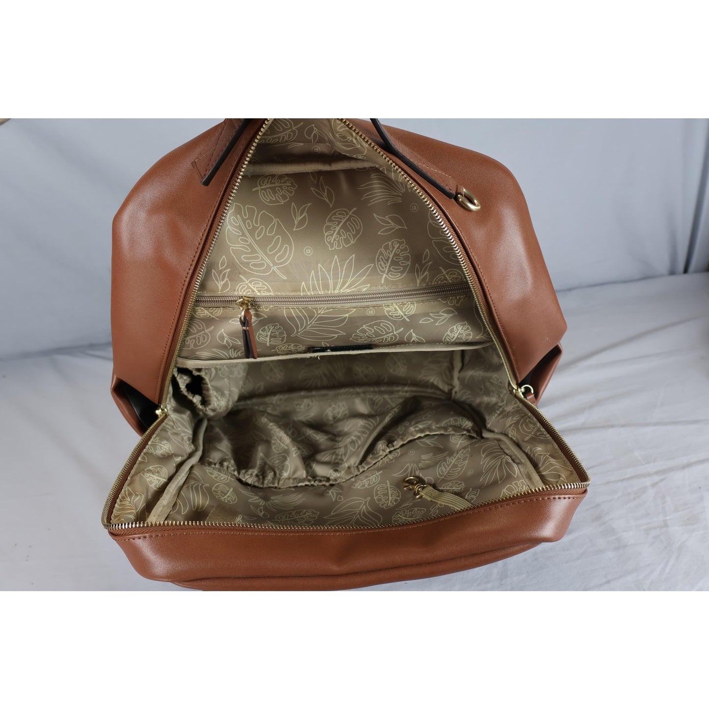 TWELVElittle Brown Vegan Leather Diaper Backpack Bag Changing Pad Pockets Travel