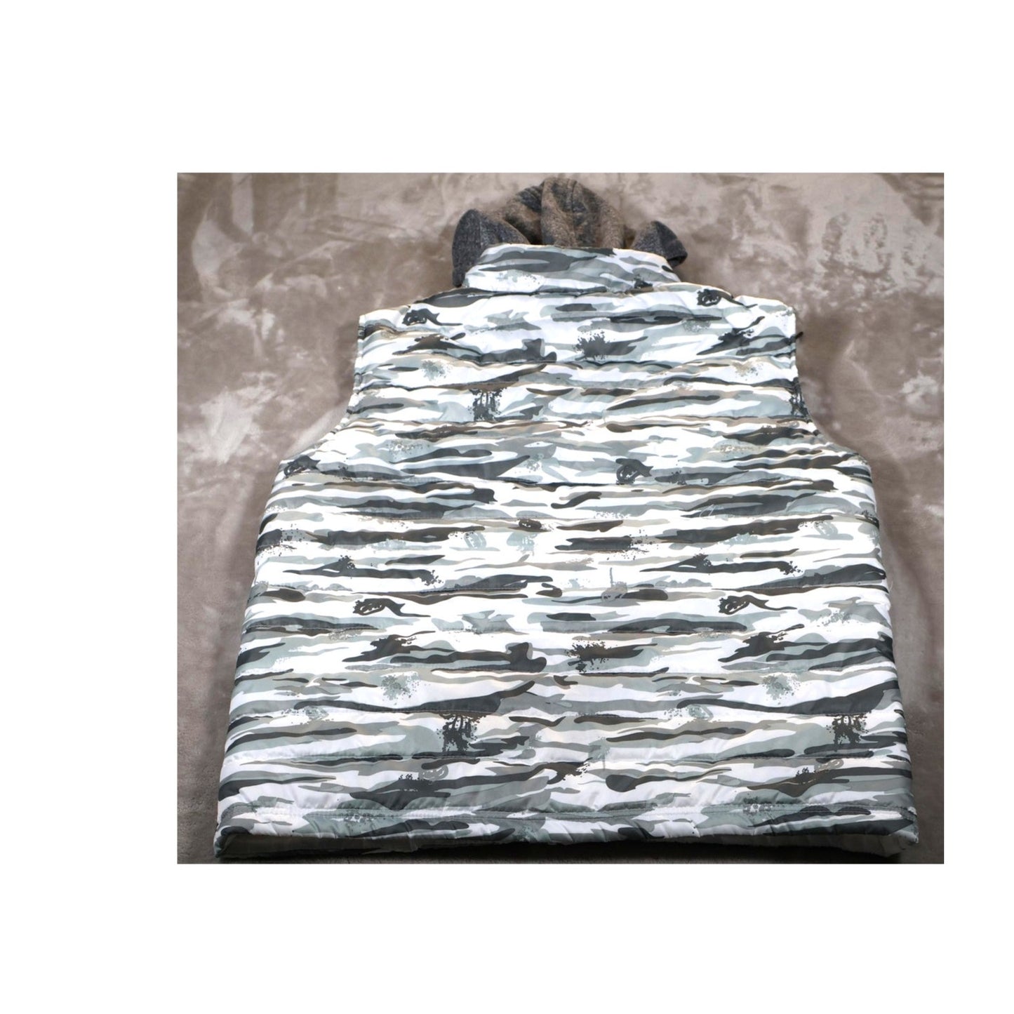 Ecko Unlimited Vest Mens Large Gray Camo Hooded Puffer Sleeveless Jacket Zip