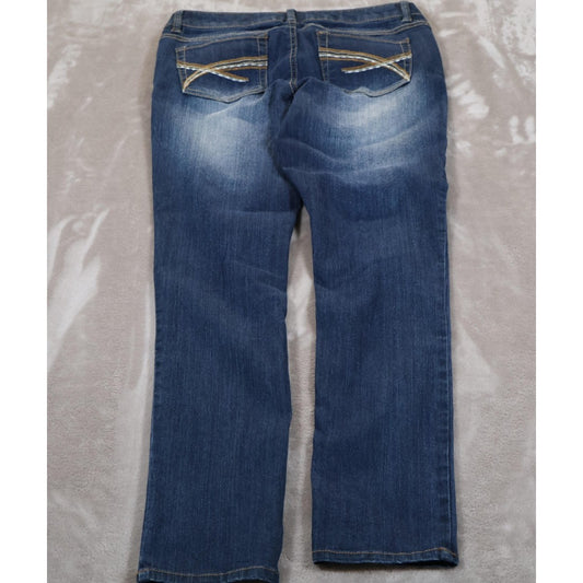 Mudd Jeans Womens 5S Blue Mid Rise Straight Leg Denim Pants Embroidered Pockets