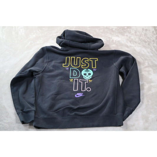 Nike Hoodie Mens Medium Black Just Do It Skull Graphic Pullover Halloween JDI