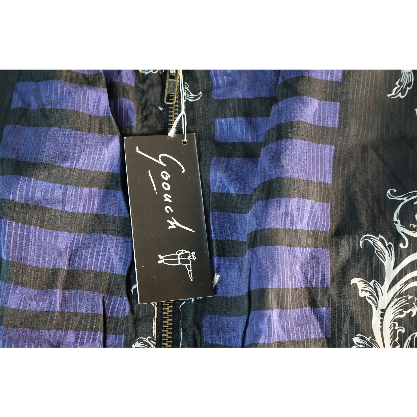 Goouch Jacket Mens XL Black Purple 100% Silk Baroque Stripe Bomber NWT Plum