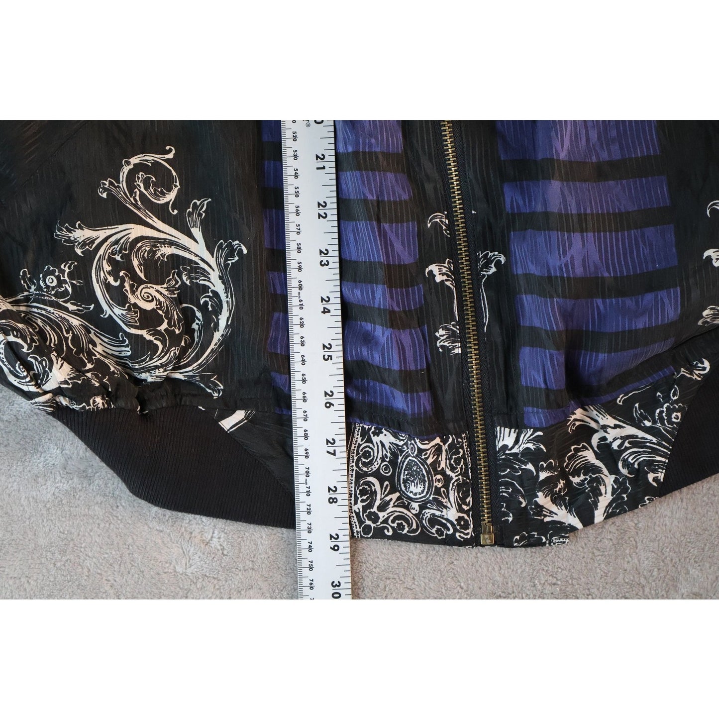 Goouch Jacket Mens XL Black Purple 100% Silk Baroque Stripe Bomber NWT Plum