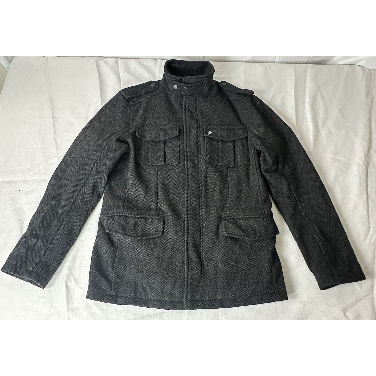 Ben Sherman Military Utility Wool Blend women Jacket Herringbone Field Barn Chore SM