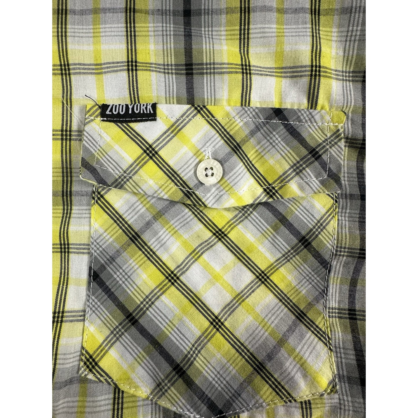 Zoo York Yellow & Black Plaid Button Up Pocket Classy XLarge Shirt Buisness