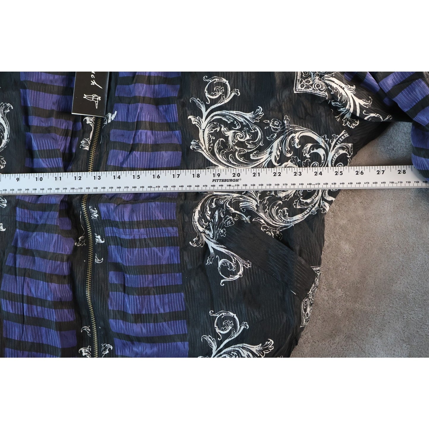 Goouch Jacket Mens XL Black Purple 100% Silk Baroque Stripe Bomber NWT Plum