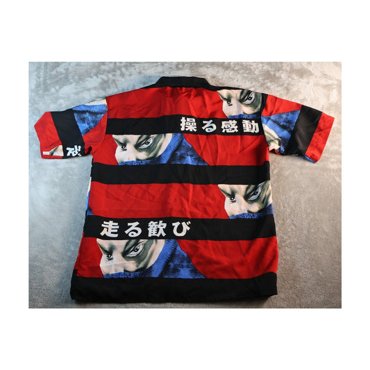 Kho Betta Shirt Mens Medium Red Black Graphic Japanese Button Up Anime Ninja