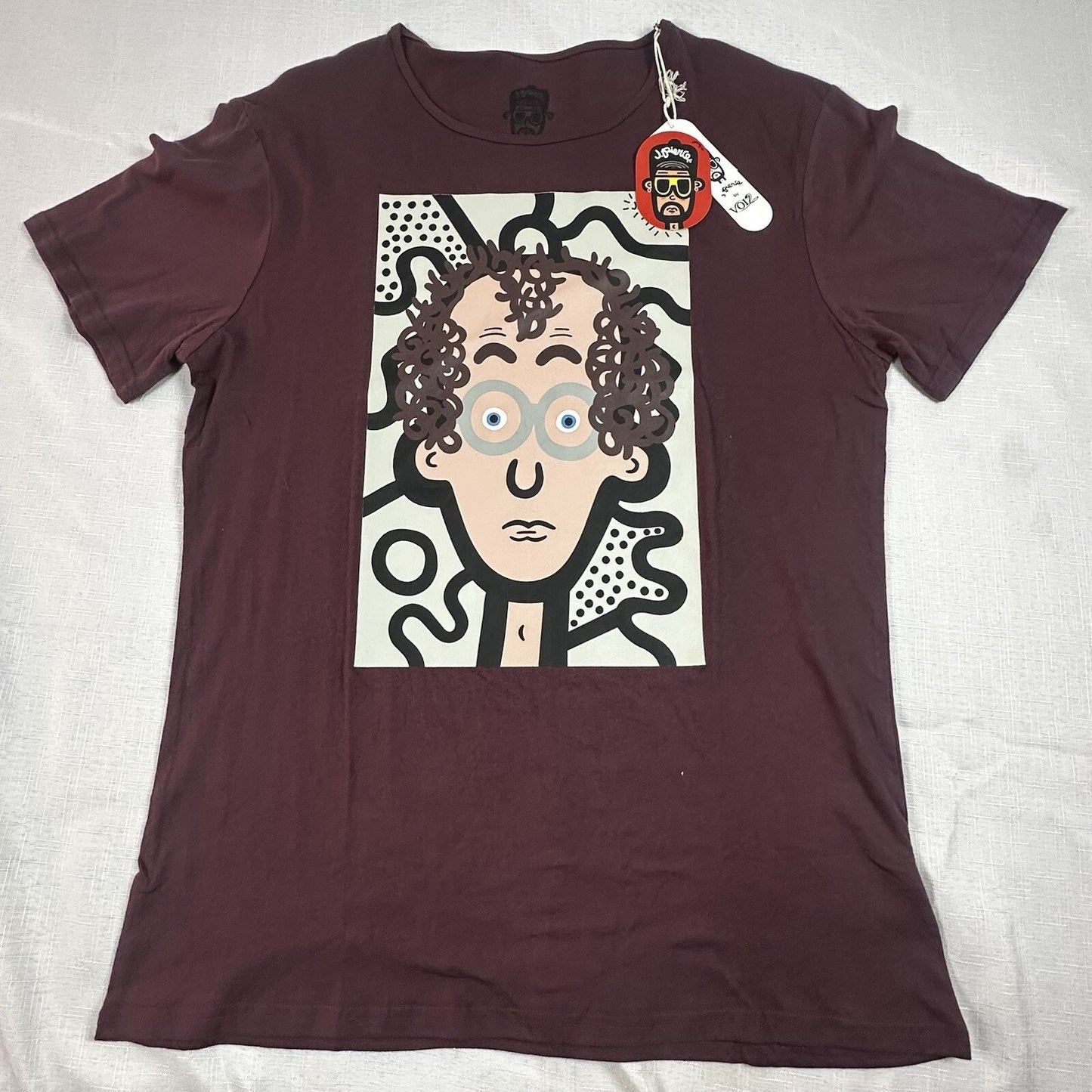 J. Pierce Burgundy Graphic T-Shirt Artistic Design - Large