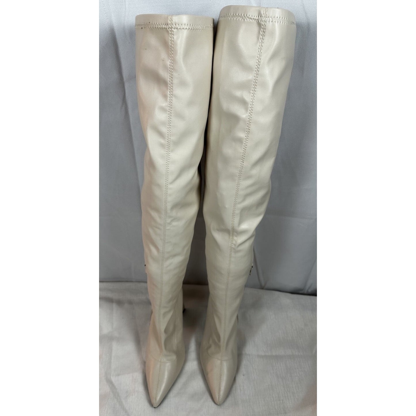 Forever 21 Women's Faux Leather Over-the-Knee Boots in Cream Size 6