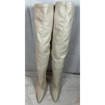Forever 21 Women's Faux Leather Over-the-Knee Boots in Cream Size 6