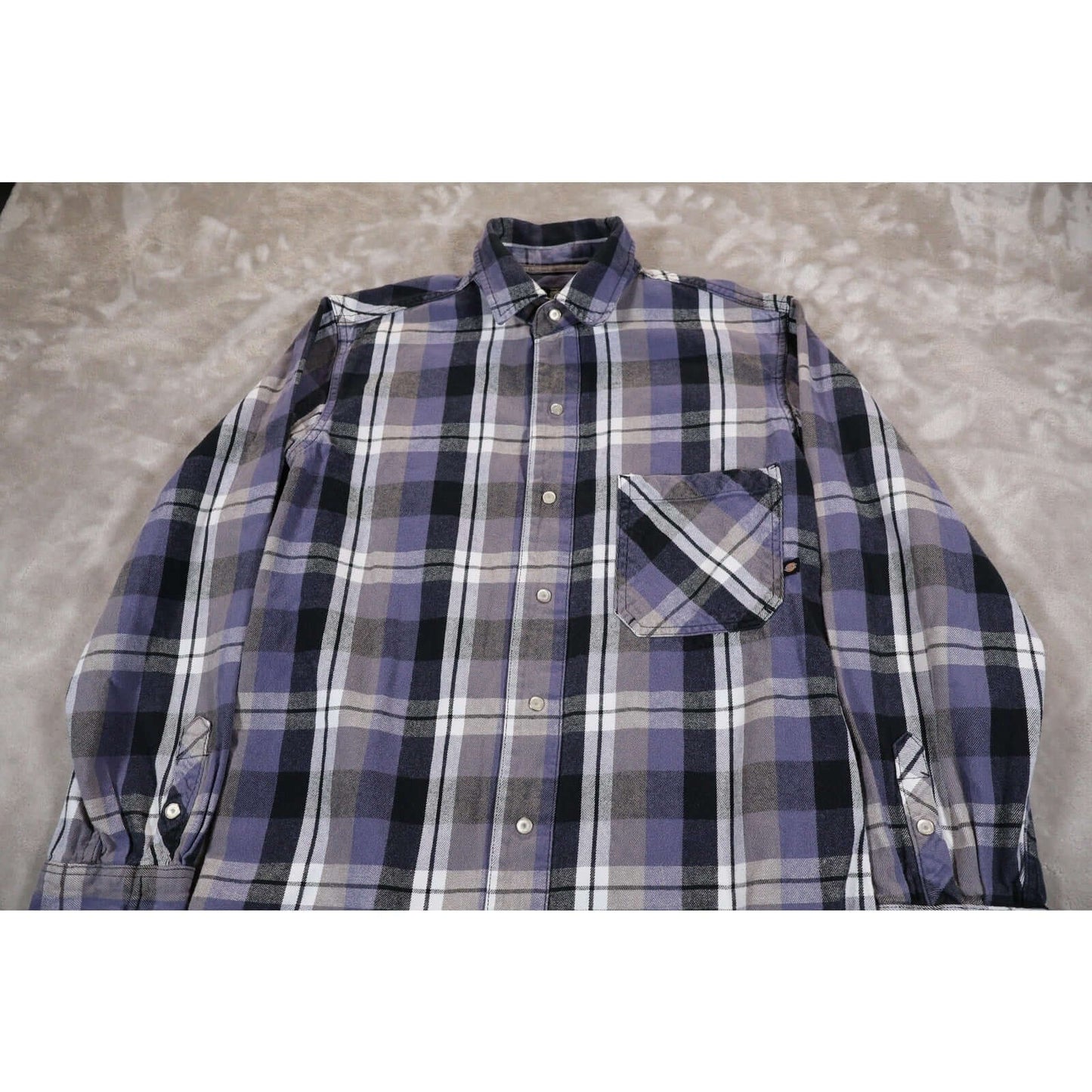 Dickies Shirt Mens Medium Purple Gray Plaid Flannel Button Down Workwear Pocket