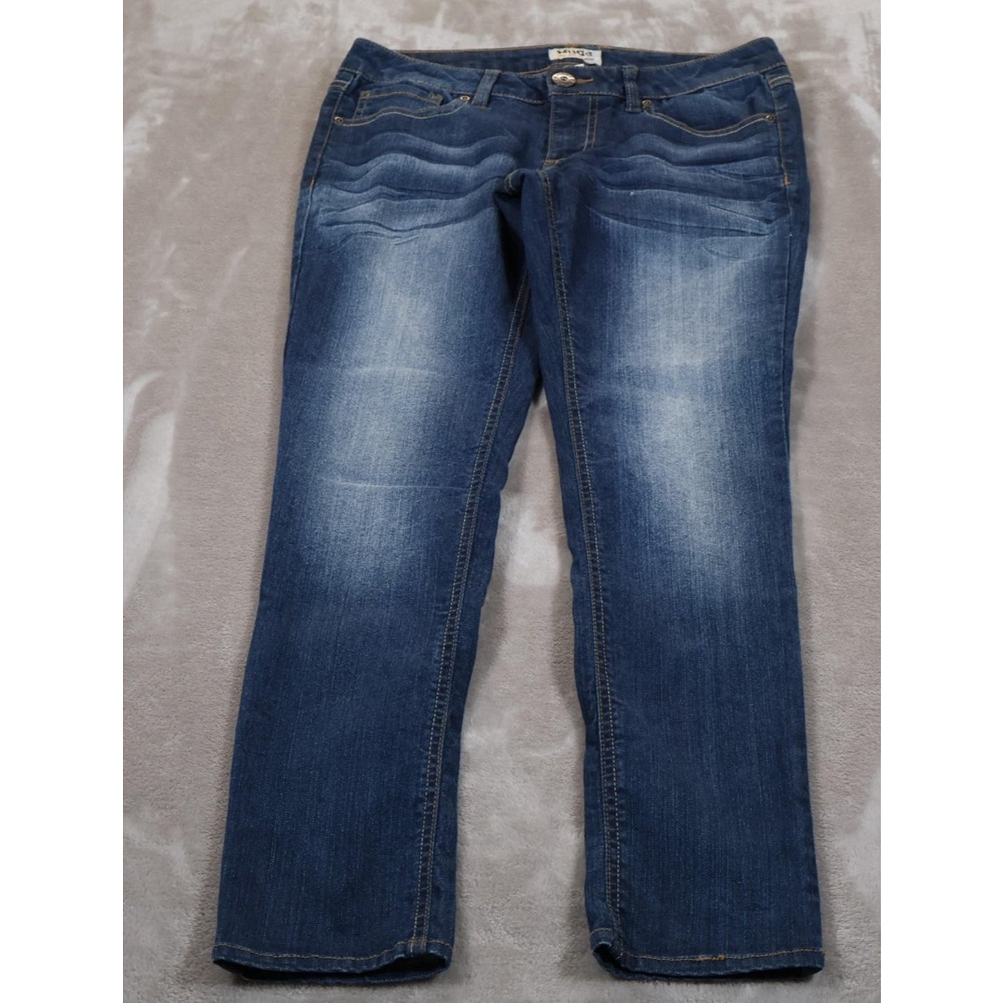 Mudd Jeans Womens 5S Blue Mid Rise Straight Leg Denim Pants Embroidered Pockets