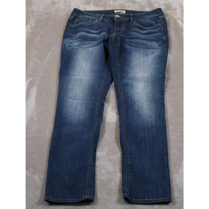 Mudd Jeans Womens 5S Blue Mid Rise Straight Leg Denim Pants Embroidered Pockets