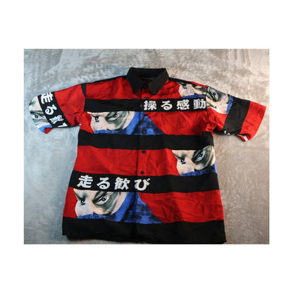 Kho Betta Shirt Mens Medium Red Black Graphic Japanese Button Up Anime Ninja