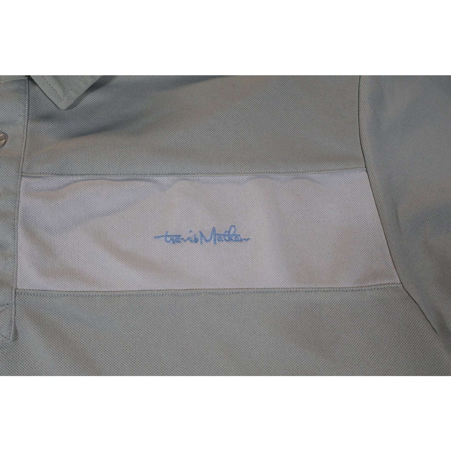 Travis Mathew Polo Shirt Mens 2XL Blue Gray Colorblock Golf Athletic Performance