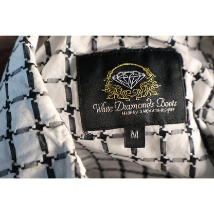 White Diamonds Boots Shirt Mens Medium Western Pearl Snap Long Sleeve Black Whit