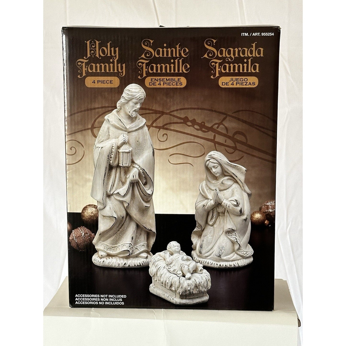 Costco Holy Family Nativity Set 4-Piece Joseph Mary Jesus Crib 11” Figurines