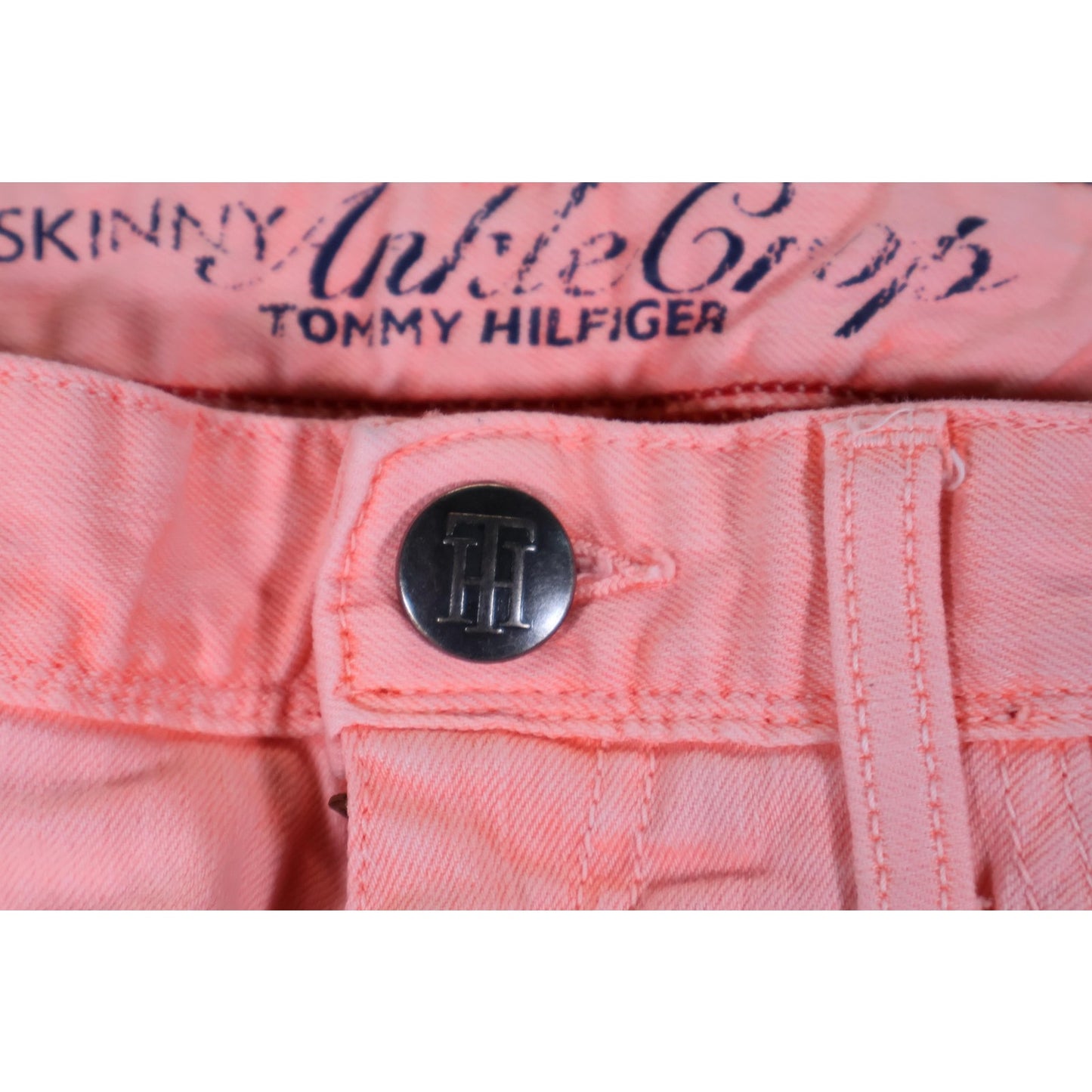 Tommy Hilfiger Skinny Ankle Crop Jeans Womens 6 Pink Zip Hem Stretch Pants Denim