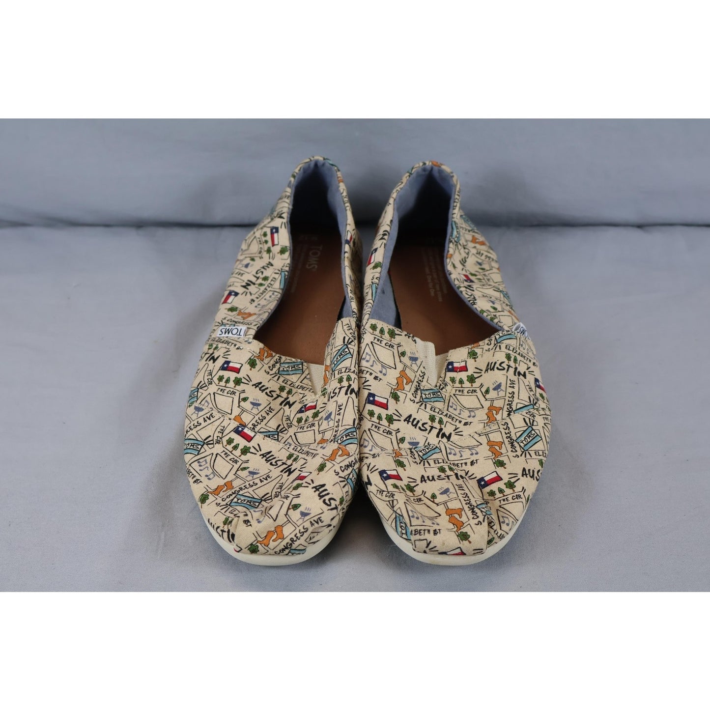 TOMS Shoes Mens Size 12 Austin Map Canvas Slip On Texas Print Comfort Casual