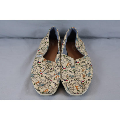 TOMS Shoes Mens Size 12 Austin Map Canvas Slip On Texas Print Comfort Casual